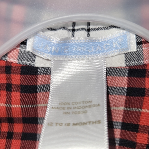 ⛄️Vintage Janie and Jack Snowman Lane Red Plaid Button Down Cotton Shirt 12-18 - Picture 6 of 6